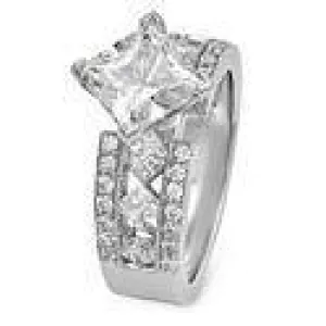 1.5 High Quality Princess Cubic Zirconia Engagement Ring Kite Set 14k White Gold