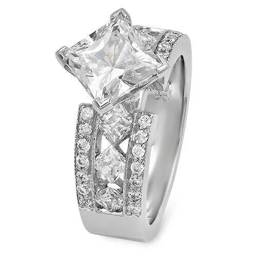 1.5 High Quality Princess Cubic Zirconia Engagement Ring Kite Set 14k White Gold