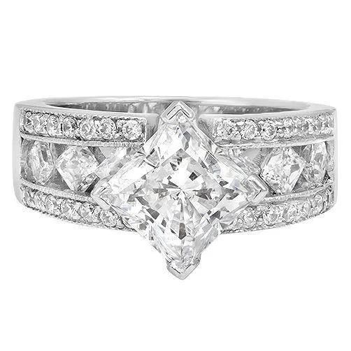 1.5 High Quality Princess Cubic Zirconia Engagement Ring Kite Set 14k White Gold