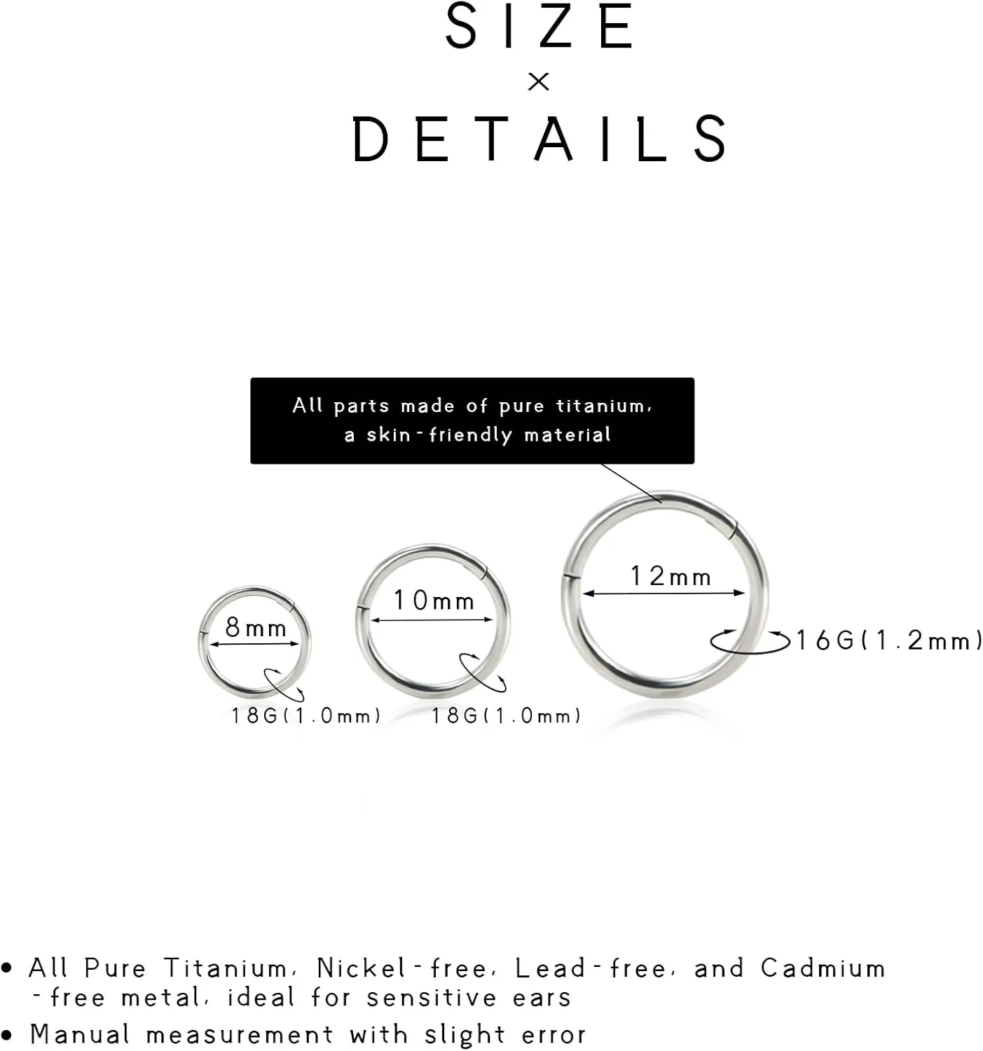 16G/18G/20G Implant Grade Titanium Nose Ring CZ Daith Jewelry Cartilage Earrings Hoops 6-12mm, ASTM F136 Titanium Helix Rook Tragus Lip Septum Rings Hypoallergenic Piercing Jewelry for Women Men