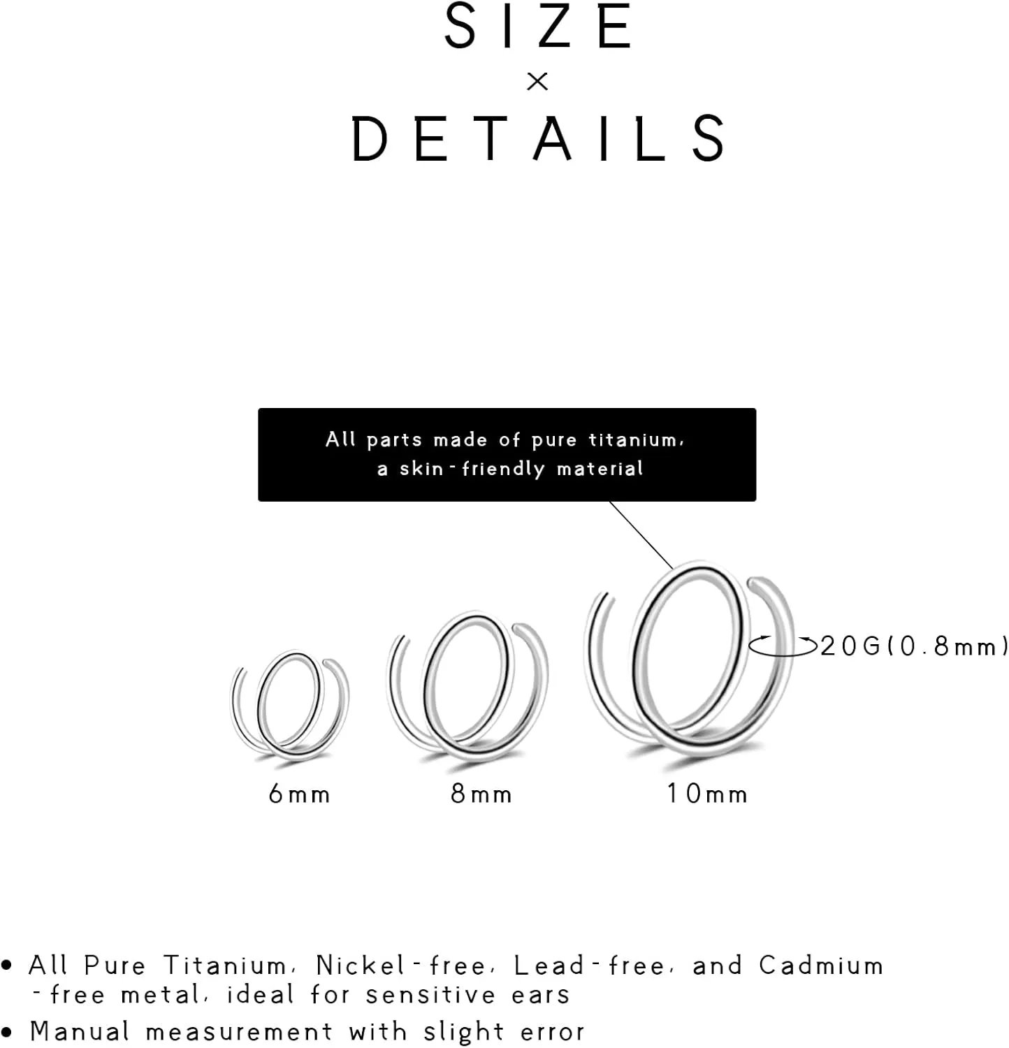 16G/18G/20G Implant Grade Titanium Nose Ring CZ Daith Jewelry Cartilage Earrings Hoops 6-12mm, ASTM F136 Titanium Helix Rook Tragus Lip Septum Rings Hypoallergenic Piercing Jewelry for Women Men