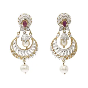 1.75 ct Diamond drop earrings in 18k Yellow Gold with Ruby stones and Pearls