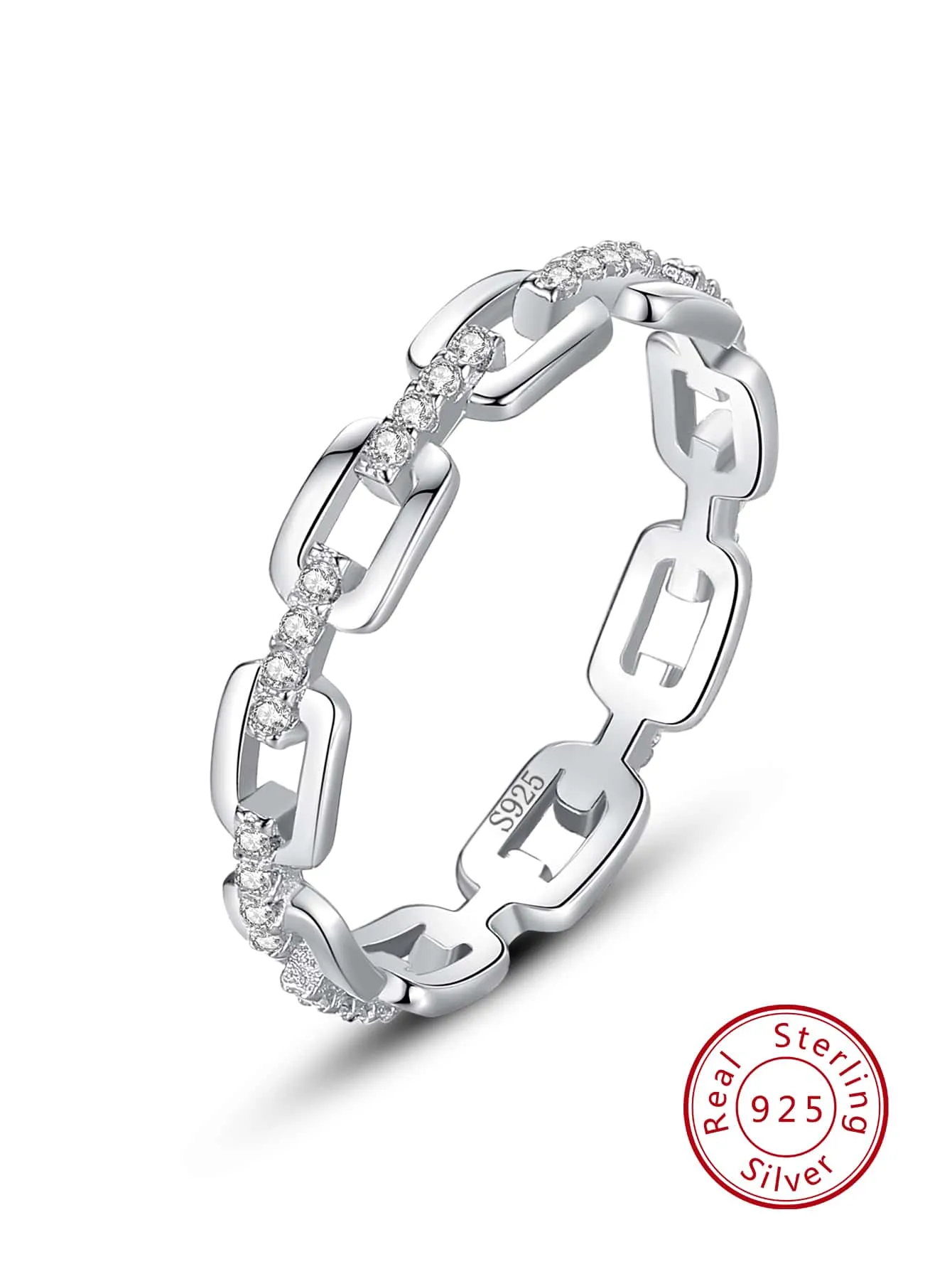 1pc Exquisite Silver Cubic Zirconia Decor Chain Design Wedding Band For Female For Party Decoration Jewelry Accessories For Women Bridal Wedding Fine Jewelry