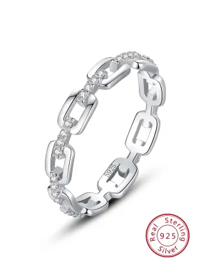 1pc Exquisite Silver Cubic Zirconia Decor Chain Design Wedding Band For Female For Party Decoration Jewelry Accessories For Women Bridal Wedding Fine Jewelry