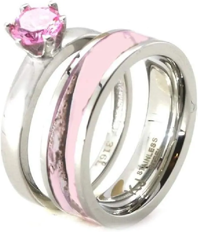 2pc Pink Camo Wedding Ring Set - Pink Camo Ring Set - Wedding Rings - Camo Engagement Ring - Cubic Zirconia Wedding Sets - Cz Engagement Rings - Camo Wedding Bands Set