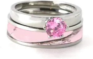 2pc Pink Camo Wedding Ring Set - Pink Camo Ring Set - Wedding Rings - Camo Engagement Ring - Cubic Zirconia Wedding Sets - Cz Engagement Rings - Camo Wedding Bands Set