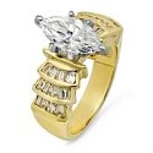 3 Carat Marquise Cubic Zirconia Channel Set Baguettes 14K Yellow Gold 9mm Wide