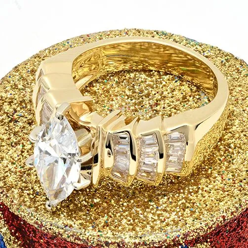 3 Carat Marquise Cubic Zirconia Channel Set Baguettes 14K Yellow Gold 9mm Wide