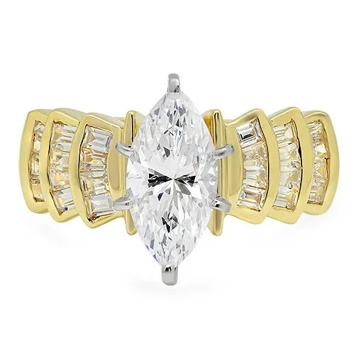 3 Carat Marquise Cubic Zirconia Channel Set Baguettes 14K Yellow Gold 9mm Wide
