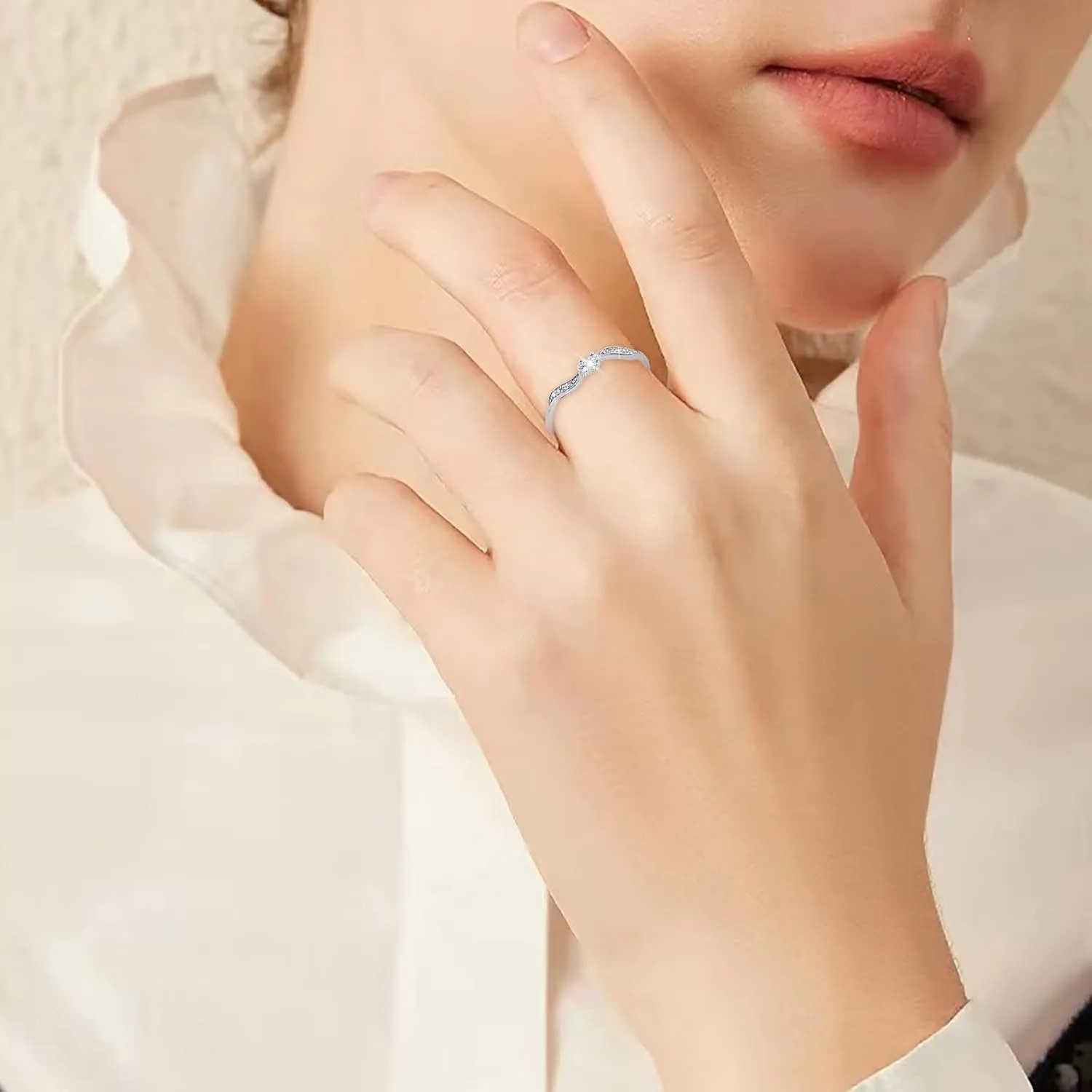 925 Sterling Silver Rings for Women,Platinum Plated Heart Cubic Zirconia Promise Ring Engagement Wedding Band Jewelry Gift