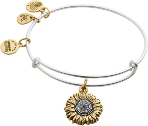 Alex and Ani Tokens Expandable Bangle for Women, Sunflower Charm, Two-Tone Finish, 2 to 3.5 in