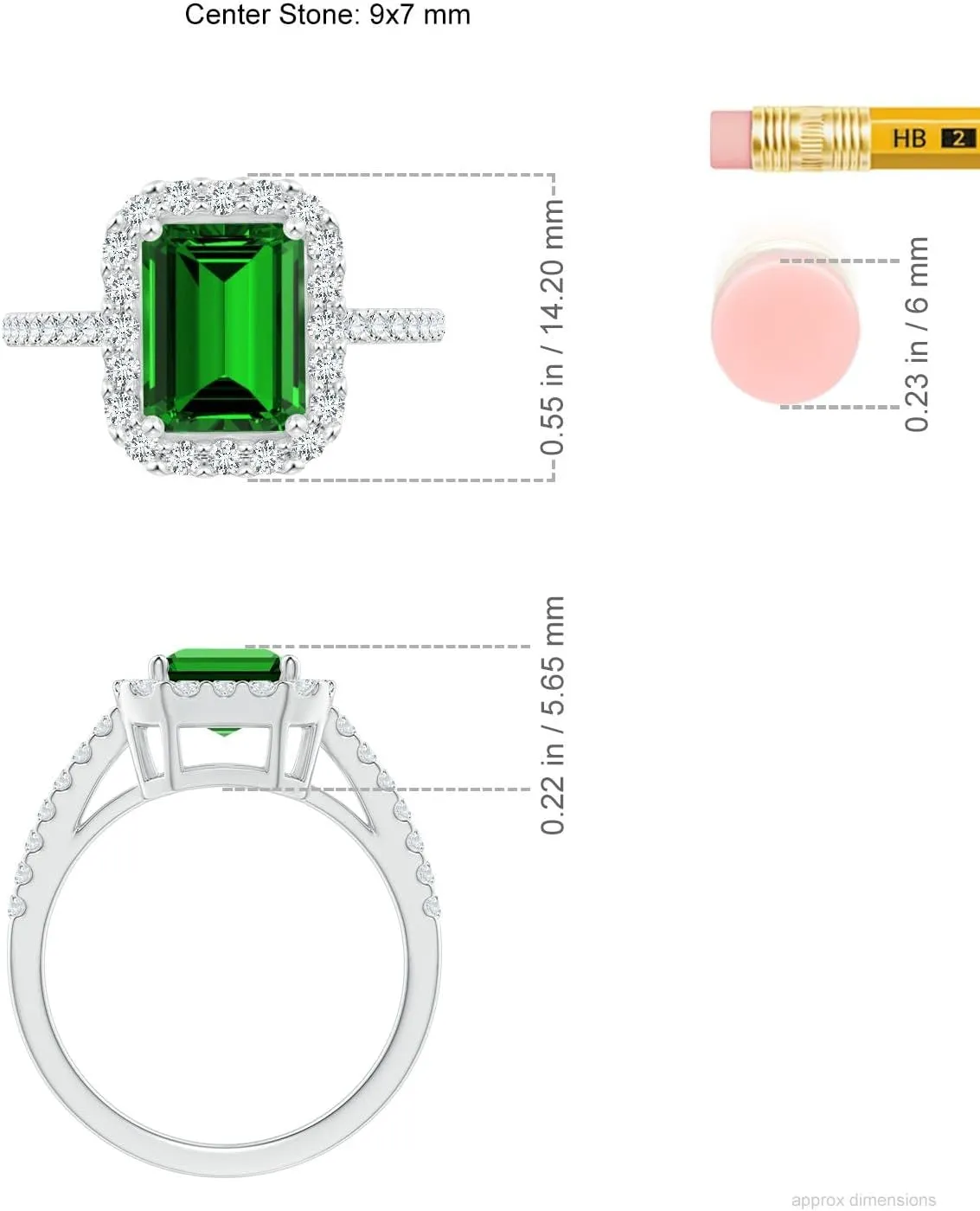 Angara Lab Grown Emerald-Cut Emerald Halo Ring in Silver / 14K Solid Gold/Platinum | May Birthstone, Birthday, Engagement, Anniversary, Wedding Jewelry Gift for Women