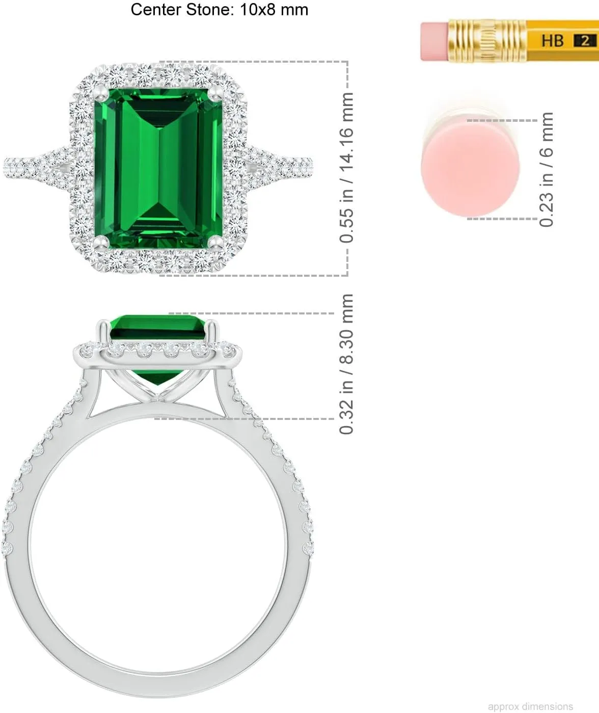 Angara Lab Grown Emerald-Cut Emerald Halo Split Shank Engagement Ring in 14K Solid Gold/Platinum | May Birthstone, Birthday, Anniversary, Wedding Jewelry Gift for Women