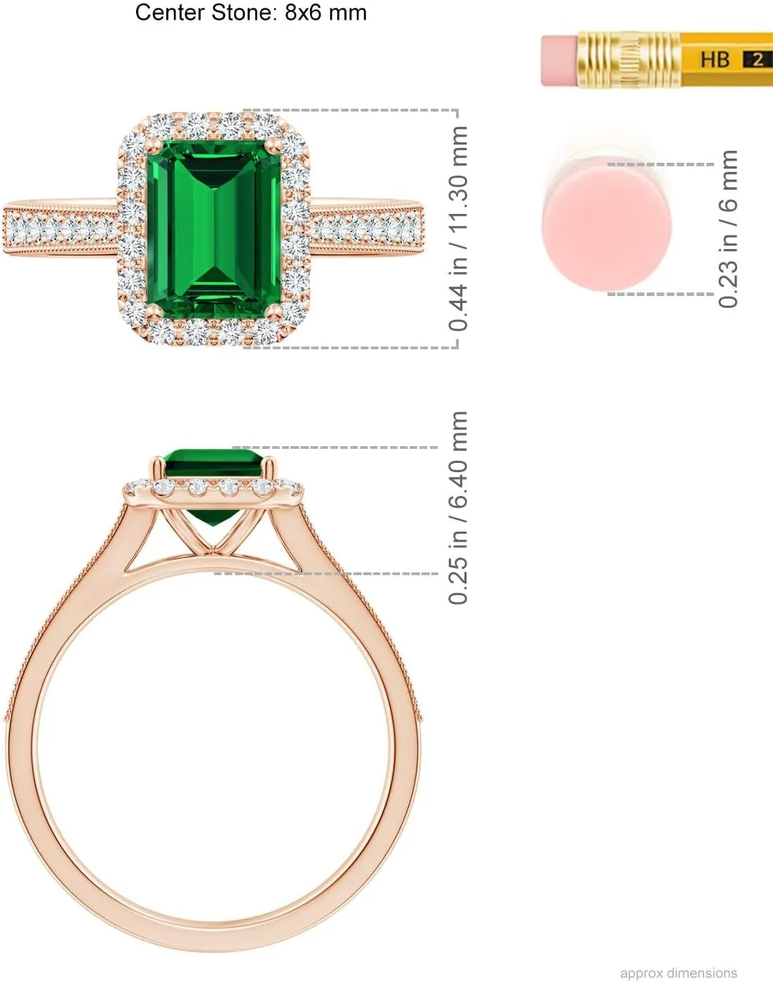 Angara Lab Grown Emerald-Cut Emerald Reverse Tapered Shank Halo Engagement Ring in 14K Solid Gold/Platinum | May Birthstone, Birthday, Anniversary, Wedding Jewelry Gift for Women