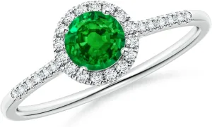 Angara Lab Grown Round Emerald Halo Ring with Diamond Accents in 14K Solid Gold/Platinum | May Birthstone, Birthday, Engagement, Anniversary, Wedding Jewelry Gift for Women