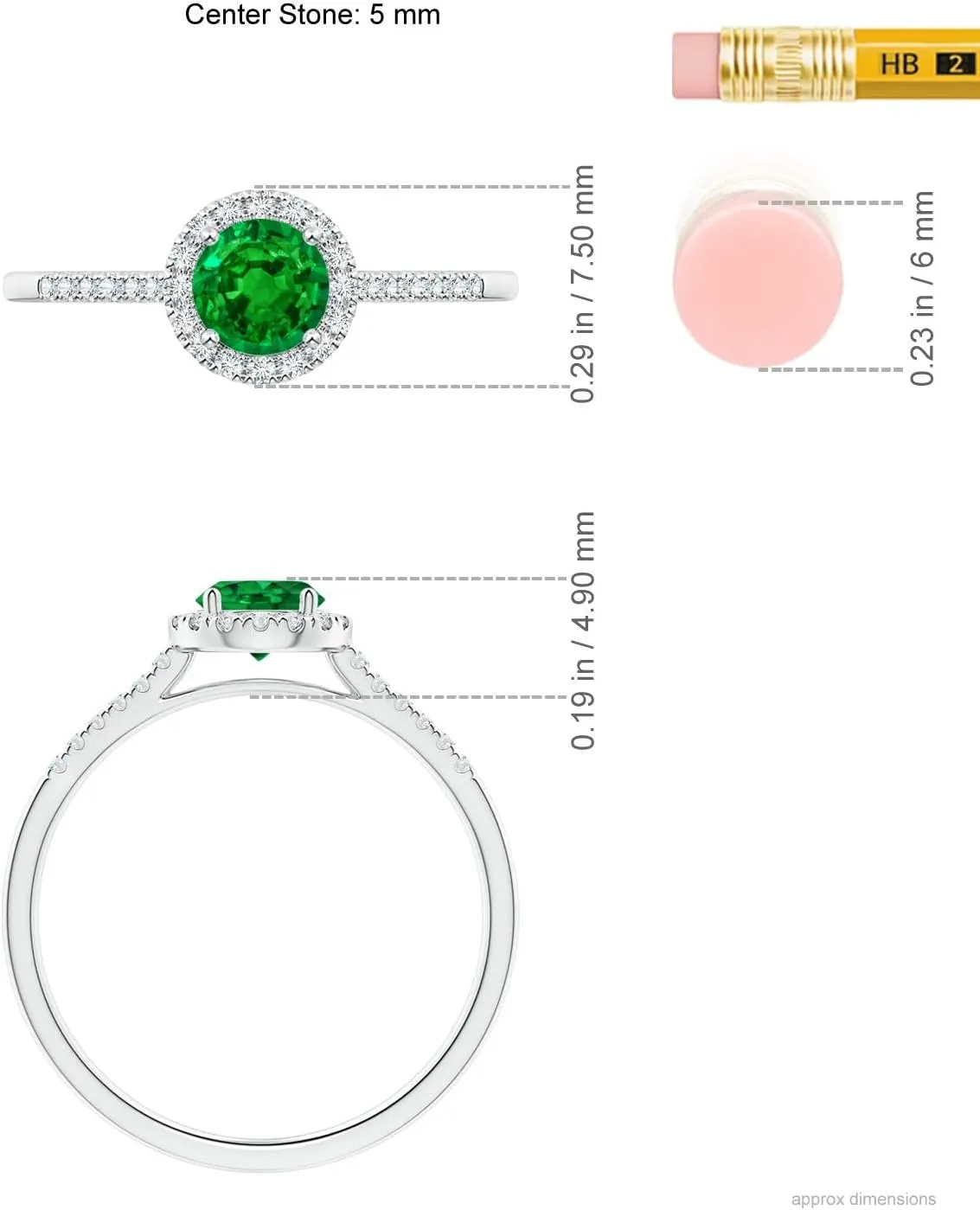 Angara Lab Grown Round Emerald Halo Ring with Diamond Accents in 14K Solid Gold/Platinum | May Birthstone, Birthday, Engagement, Anniversary, Wedding Jewelry Gift for Women