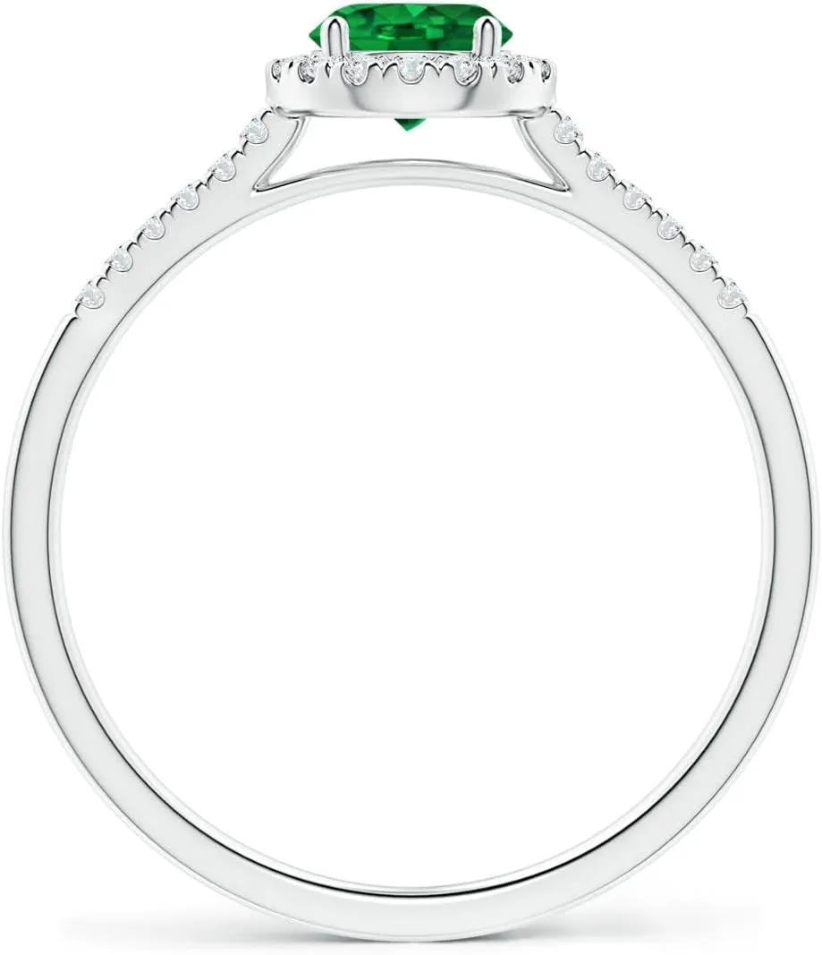 Angara Lab Grown Round Emerald Halo Ring with Diamond Accents in 14K Solid Gold/Platinum | May Birthstone, Birthday, Engagement, Anniversary, Wedding Jewelry Gift for Women