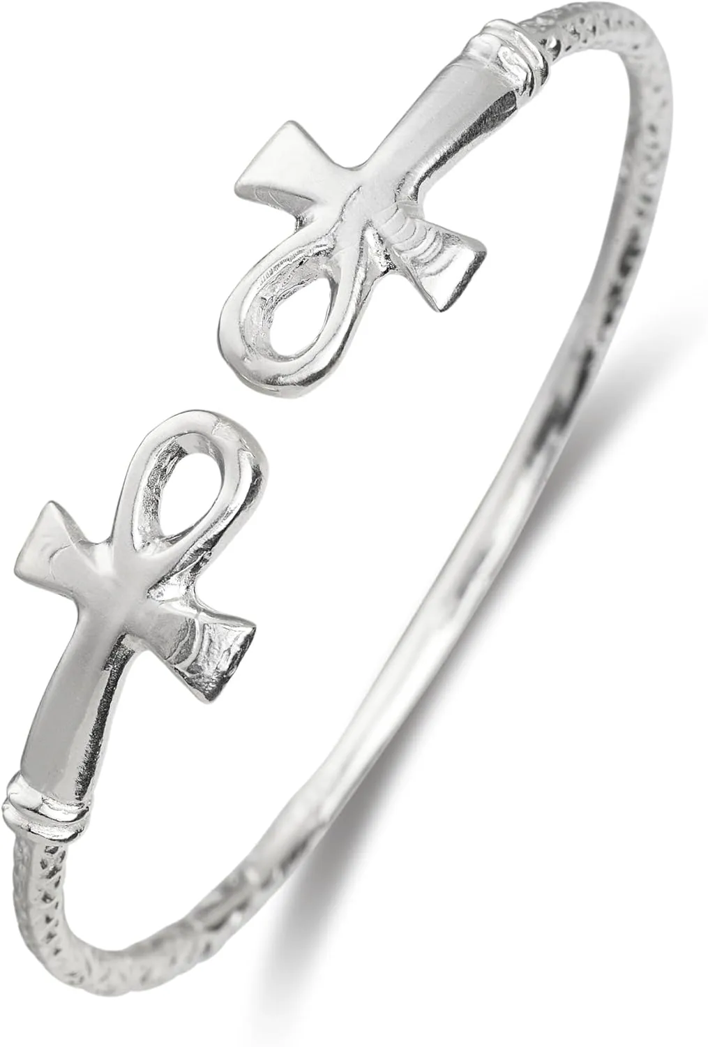 Ankh Cross Ends West Indian .925 Solid Sterling Silver Bangle Bracelet for women, men