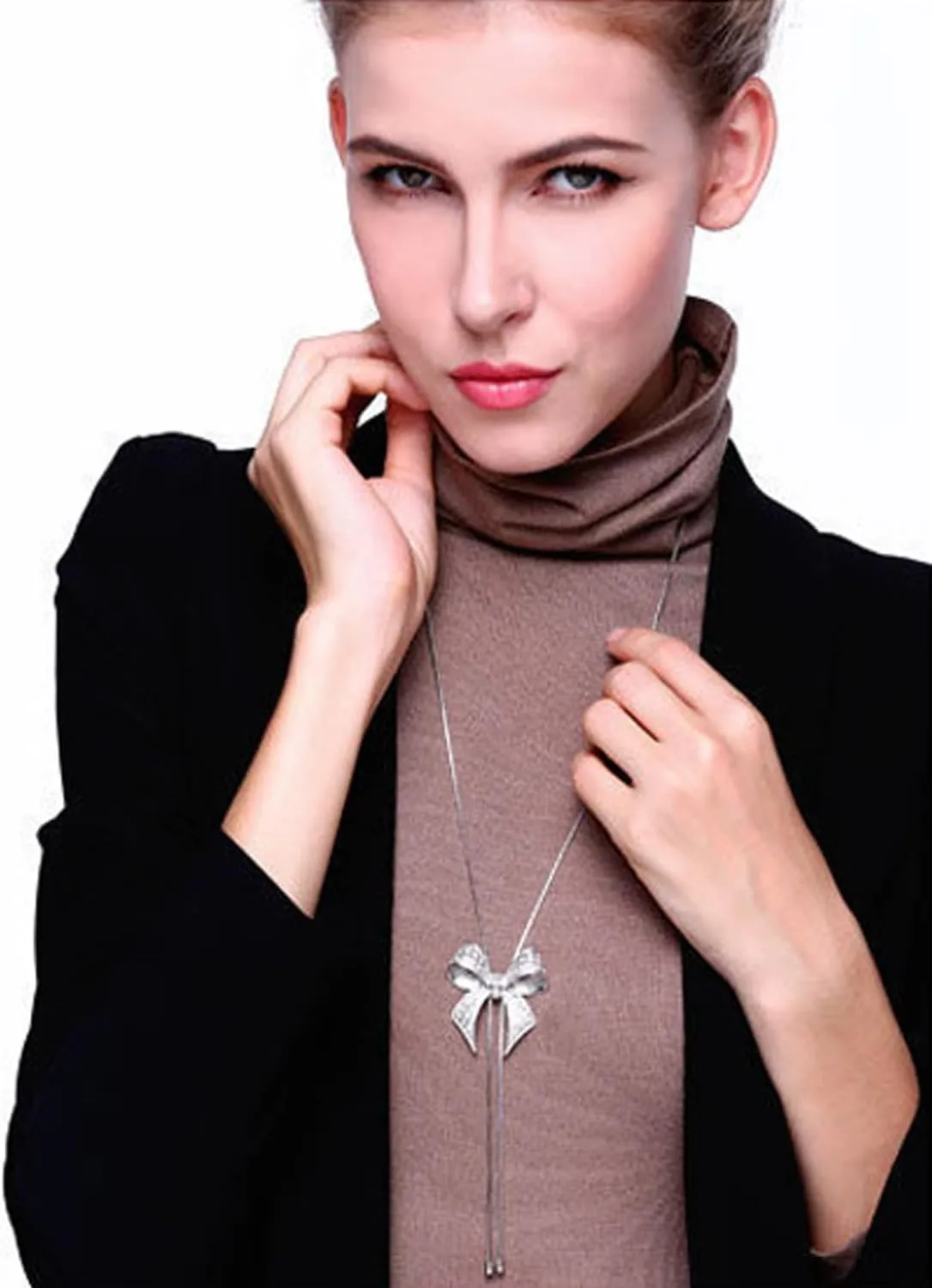 Big Bow Tie Ribbon Pendant Necklace Fashion Jewelry N152,Bow Can Sit High or Low