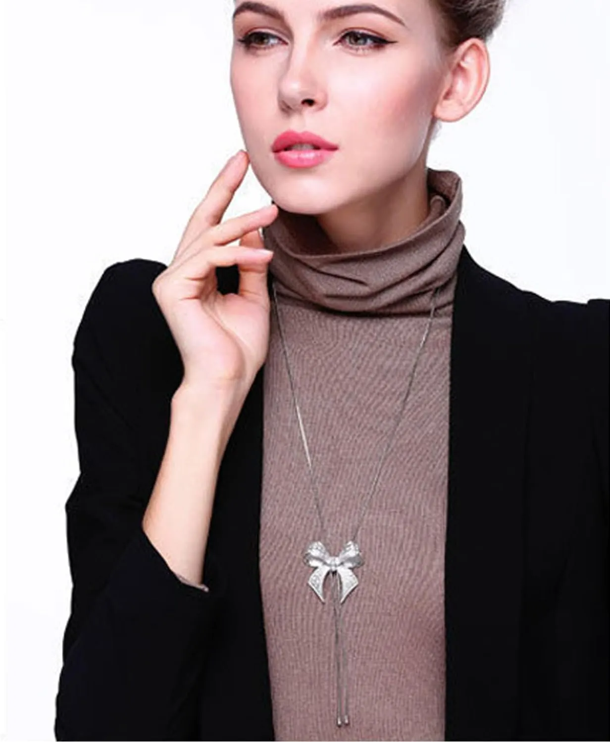 Big Bow Tie Ribbon Pendant Necklace Fashion Jewelry N152,Bow Can Sit High or Low