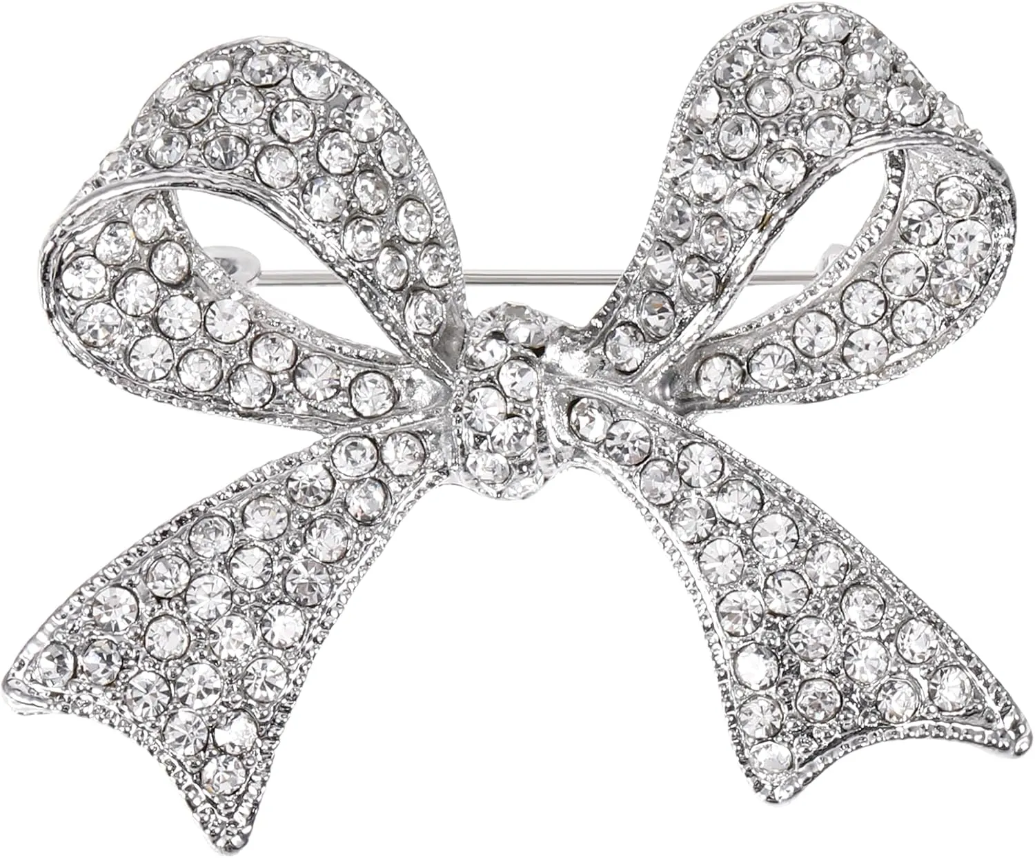 Bow Brooch, Sparkly Rhinestone Brooch Vintage Elegant Brooch Pins Bowknot Lapel Pins for Women Beautiful Bow Brooch Pin for Wedding Party Birthday (Silver)