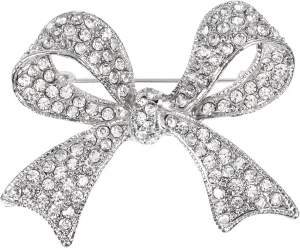 Bow Brooch, Sparkly Rhinestone Brooch Vintage Elegant Brooch Pins Bowknot Lapel Pins for Women Beautiful Bow Brooch Pin for Wedding Party Birthday (Silver)