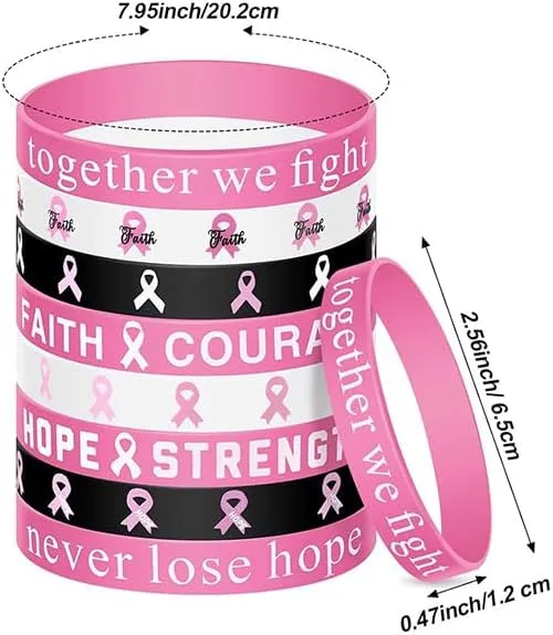 Breast Cancer Awareness Silicone Bracelets Pink Ribbon Rubber Bracelet Wristbands Hope Faith Strength Courage Cancer Survive Comfort Recovery Encouragement Gifts Party Supplies
