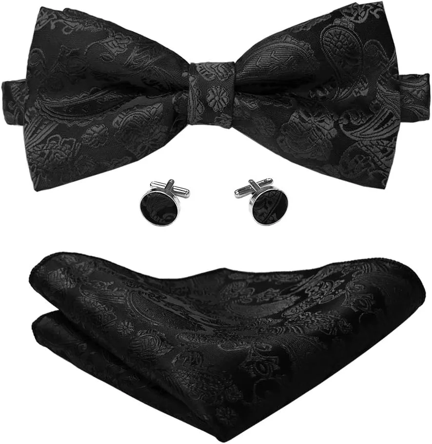 CANGRON Men Pre-Tied Paisley Bow Ties Pocket Square Cufflinks Bowties Set BSP3ZH