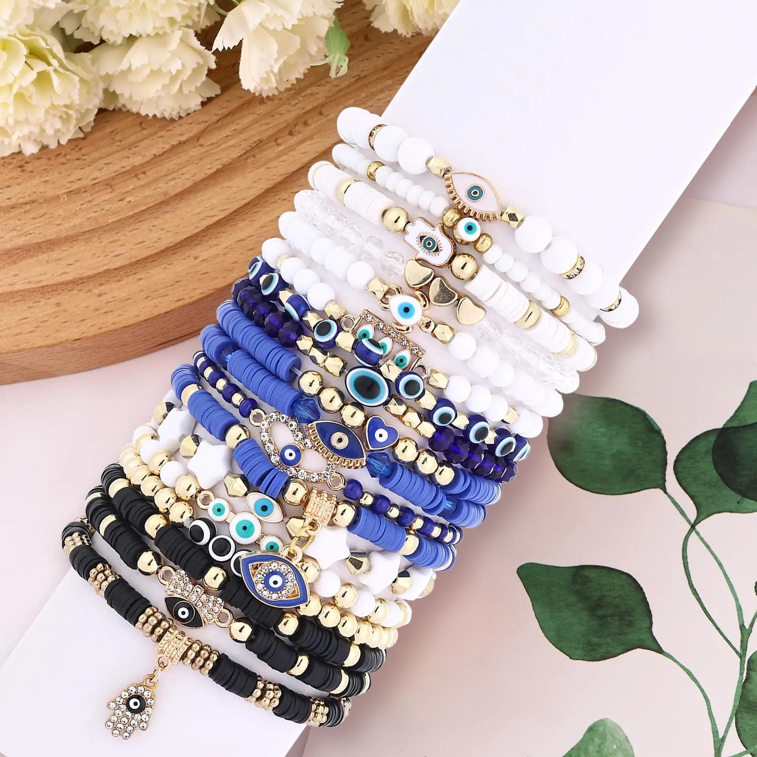 Cooluckday 36 Pcs Holiday Bracelets for Women Teen Girls Gifts Easter Mother's Day Christmas St. Patrick's Day Mardi Gras Bracelets Stackable Stretch Friendship Bracelets Set