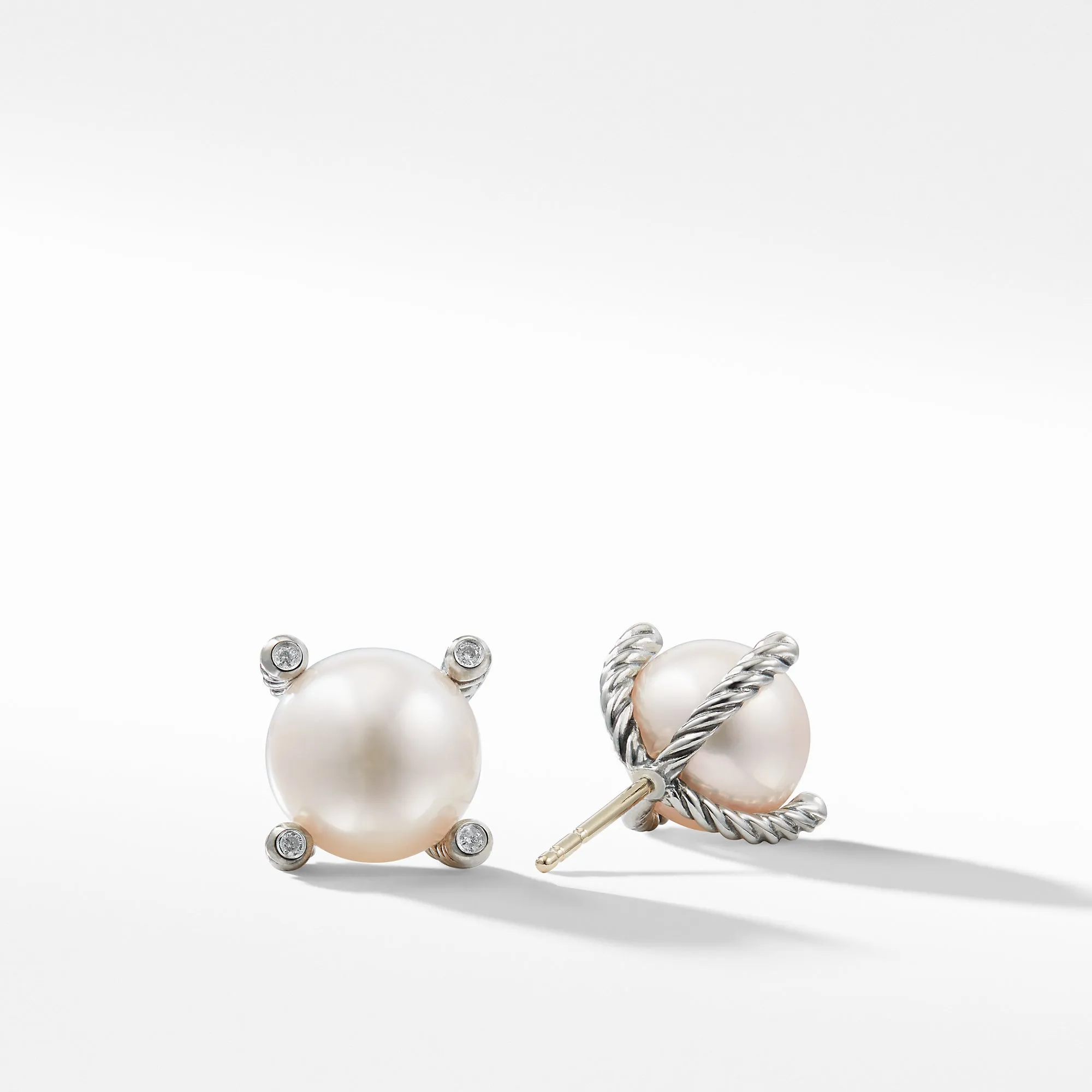 David Yurman Cable Collectibles Pearl Earrings with Diamonds 14MM