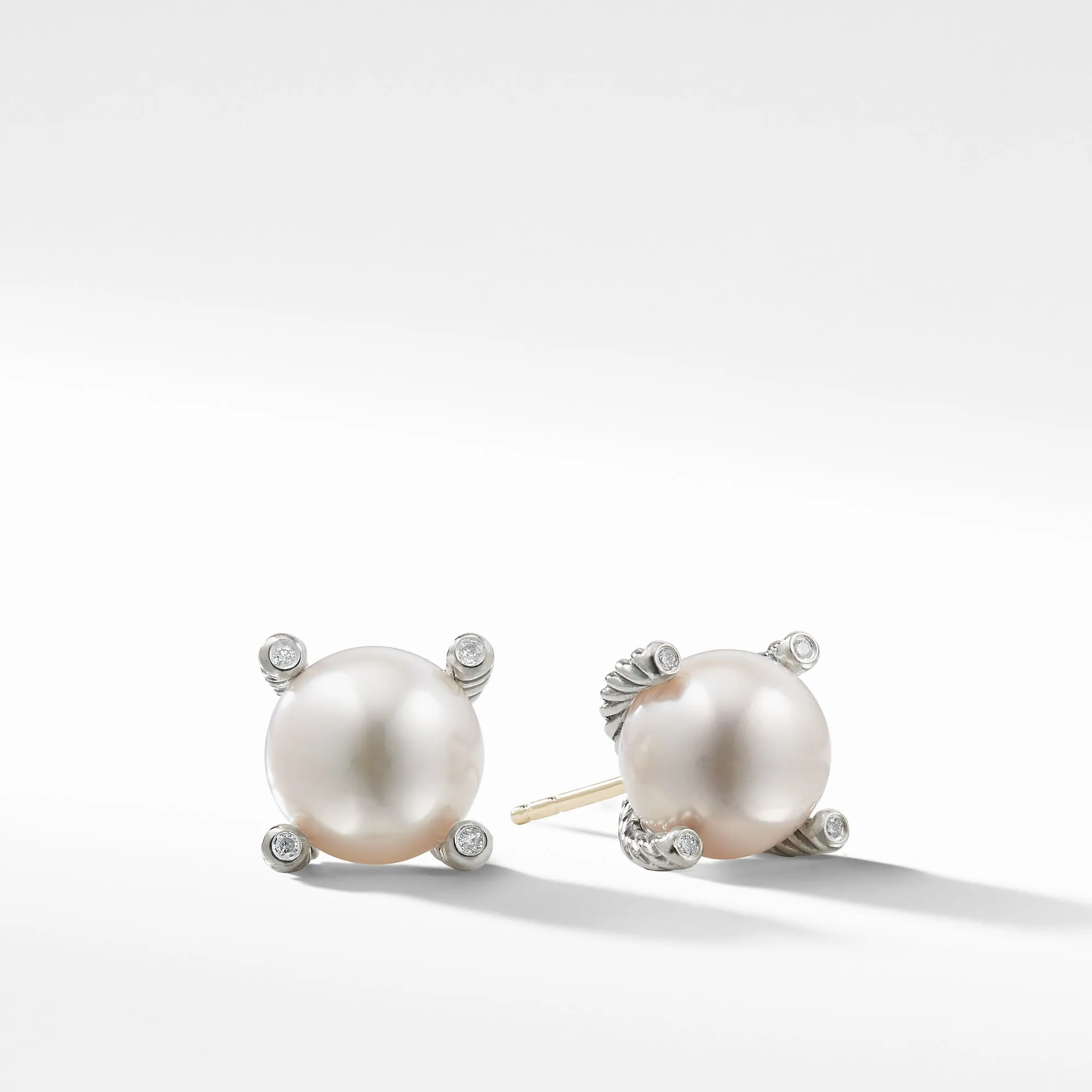David Yurman Cable Collectibles Pearl Earrings with Diamonds 14MM