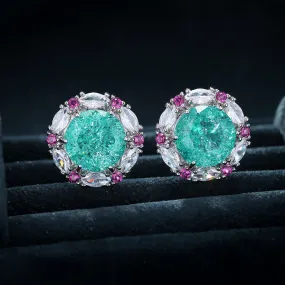 Delicate Round Crystal White Stone Stud Earrings Vintage Silver Color Wedding Jewelry For Women