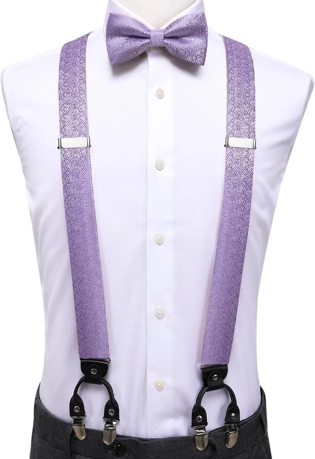 Dubulle Suspender and Bow Tie for Men Paisley Solid Mens Suit Braces Pretied Bowtie and Handkerchief Cufflinks Formal Wedding