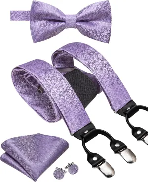 Dubulle Suspender and Bow Tie for Men Paisley Solid Mens Suit Braces Pretied Bowtie and Handkerchief Cufflinks Formal Wedding
