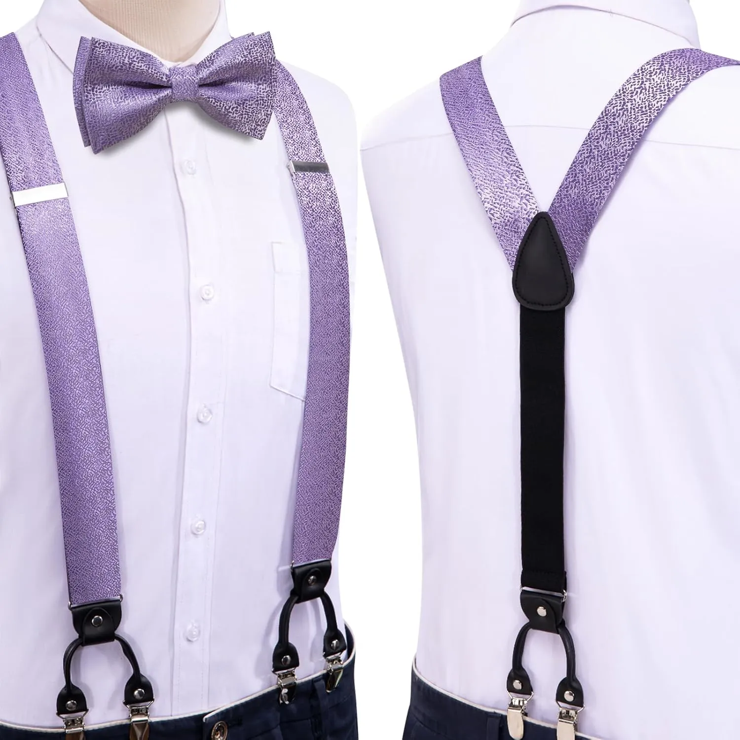 Dubulle Suspender and Bow Tie for Men Paisley Solid Mens Suit Braces Pretied Bowtie and Handkerchief Cufflinks Formal Wedding