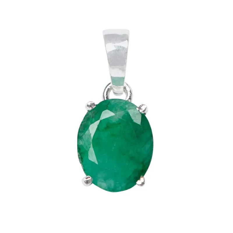 Emerald Stone Pendant, 925 Sterling Silver Pendant Necklace For Women, Natural Gemstone Pendant Necklace, Solitaire Pendant