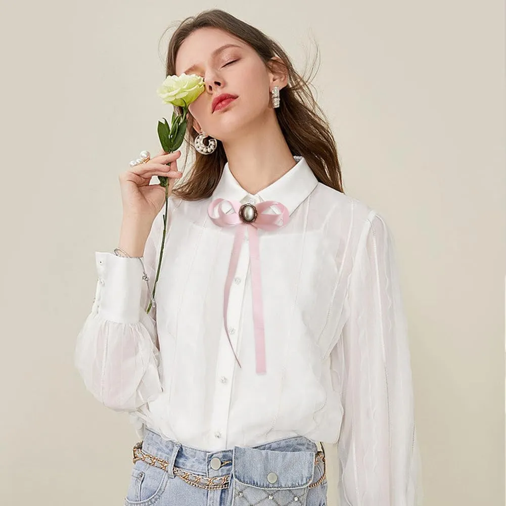 FASELE JKQBUX Women's Brooch Pin pearl Jk preppy style Pre Neck Tie Wedding Party Bow for Women Student Bow Tie accessory