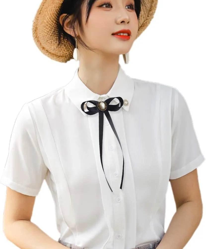 FASELE JKQBUX Women's Brooch Pin pearl Jk preppy style Pre Neck Tie Wedding Party Bow for Women Student Bow Tie accessory