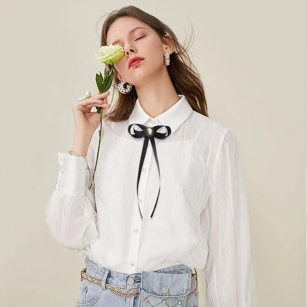 FASELE JKQBUX Women's Brooch Pin pearl Jk preppy style Pre Neck Tie Wedding Party Bow for Women Student Bow Tie accessory