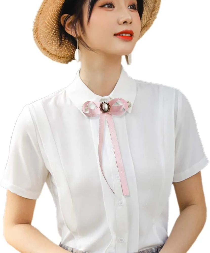 FASELE JKQBUX Women's Brooch Pin pearl Jk preppy style Pre Neck Tie Wedding Party Bow for Women Student Bow Tie accessory