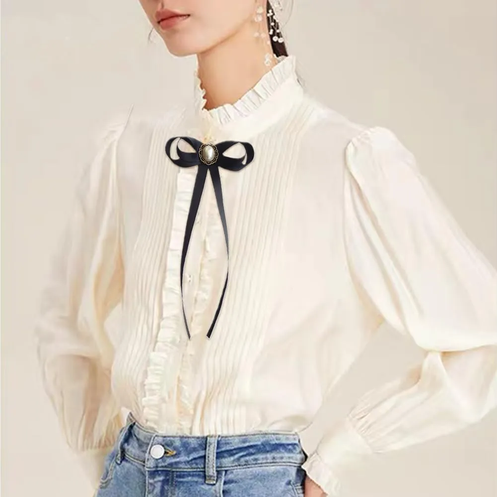 FASELE JKQBUX Women's Brooch Pin pearl Jk preppy style Pre Neck Tie Wedding Party Bow for Women Student Bow Tie accessory