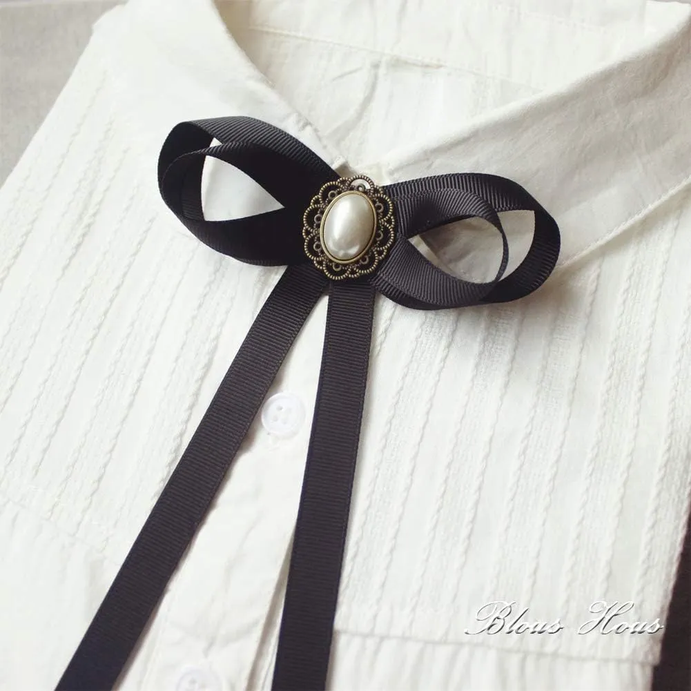 FASELE JKQBUX Women's Brooch Pin pearl Jk preppy style Pre Neck Tie Wedding Party Bow for Women Student Bow Tie accessory