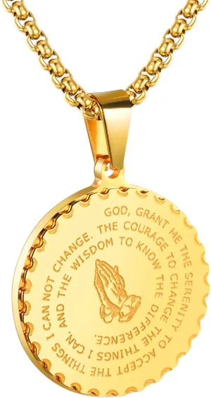Fashion 18K Gold Plated Serenity Prayer Necklace Stainless Steel Prayer of Hand Pendant Necklace