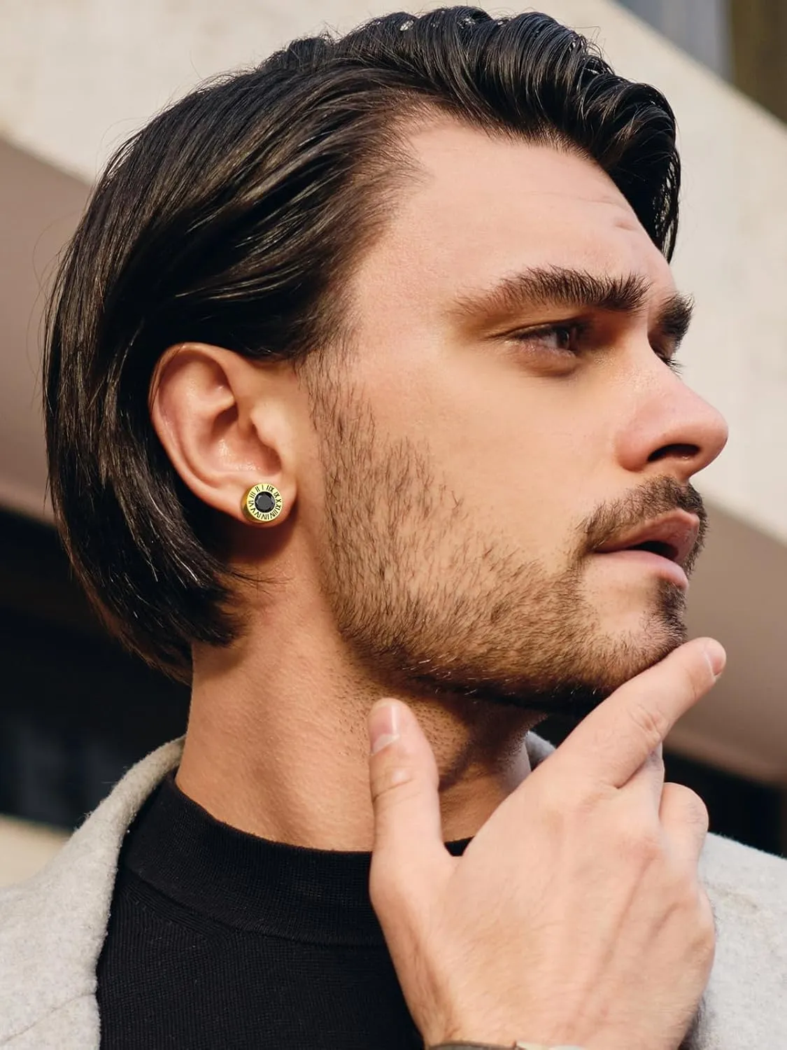 Findchic Stainless Steel Roman Numerals Round Studs Earrings for Men Women with 12 Birthstone Gold/Silver Color Chunky Round Screw Back Finding, with Gift Box