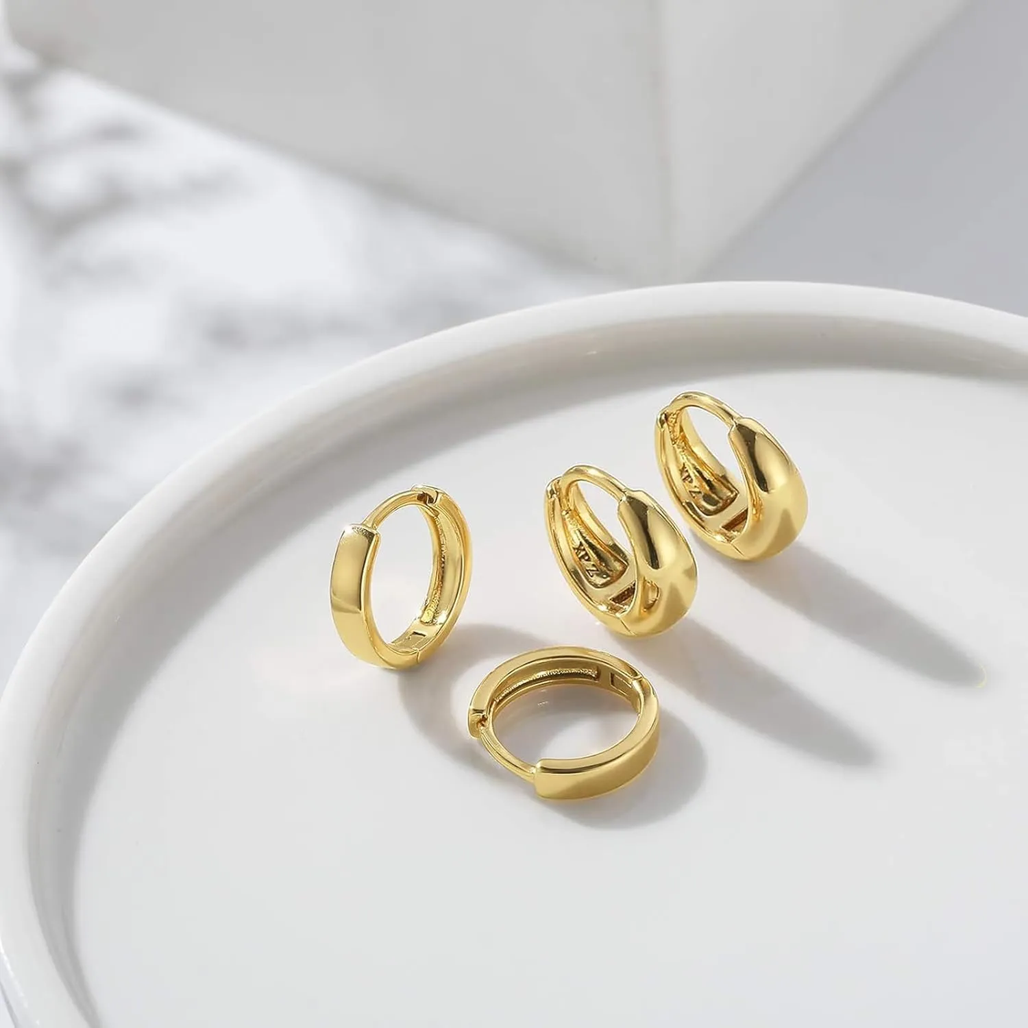 Gold Huggie Hoop Earrings Set for Women Small Chunky Gold Silver Earrings 14K Gold Filled Hypoallergenic Trendy Jewelry Dainty Huggie Earrings