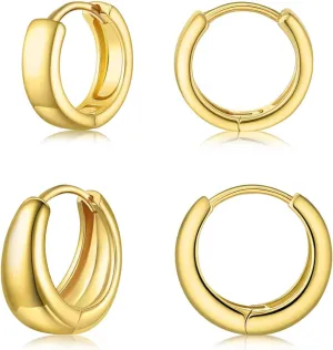 Gold Huggie Hoop Earrings Set for Women Small Chunky Gold Silver Earrings 14K Gold Filled Hypoallergenic Trendy Jewelry Dainty Huggie Earrings