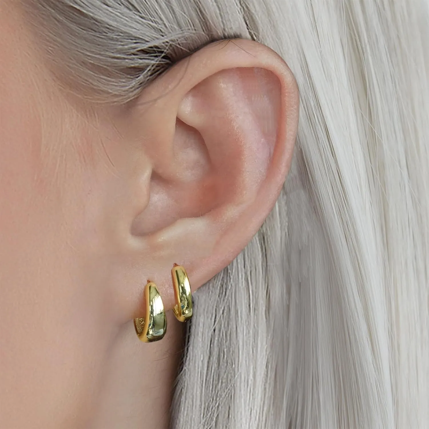 Gold Huggie Hoop Earrings Set for Women Small Chunky Gold Silver Earrings 14K Gold Filled Hypoallergenic Trendy Jewelry Dainty Huggie Earrings
