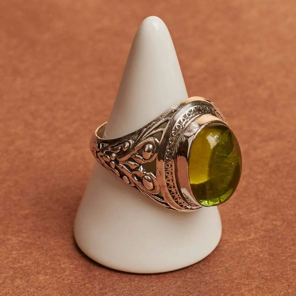 Green Peridot 925 Sterling Silver Ring, Unisex Jewelry, Vintage Style, Wedding Gift