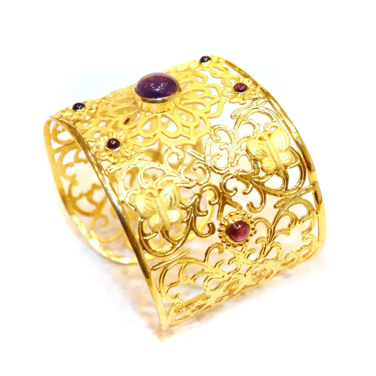 Hand crafted natural amethyst gold plated 925 sterling silver cuff bangle bracelet Jewelry, Christmas Gift, Indian Bangle, Wedding Jewellery