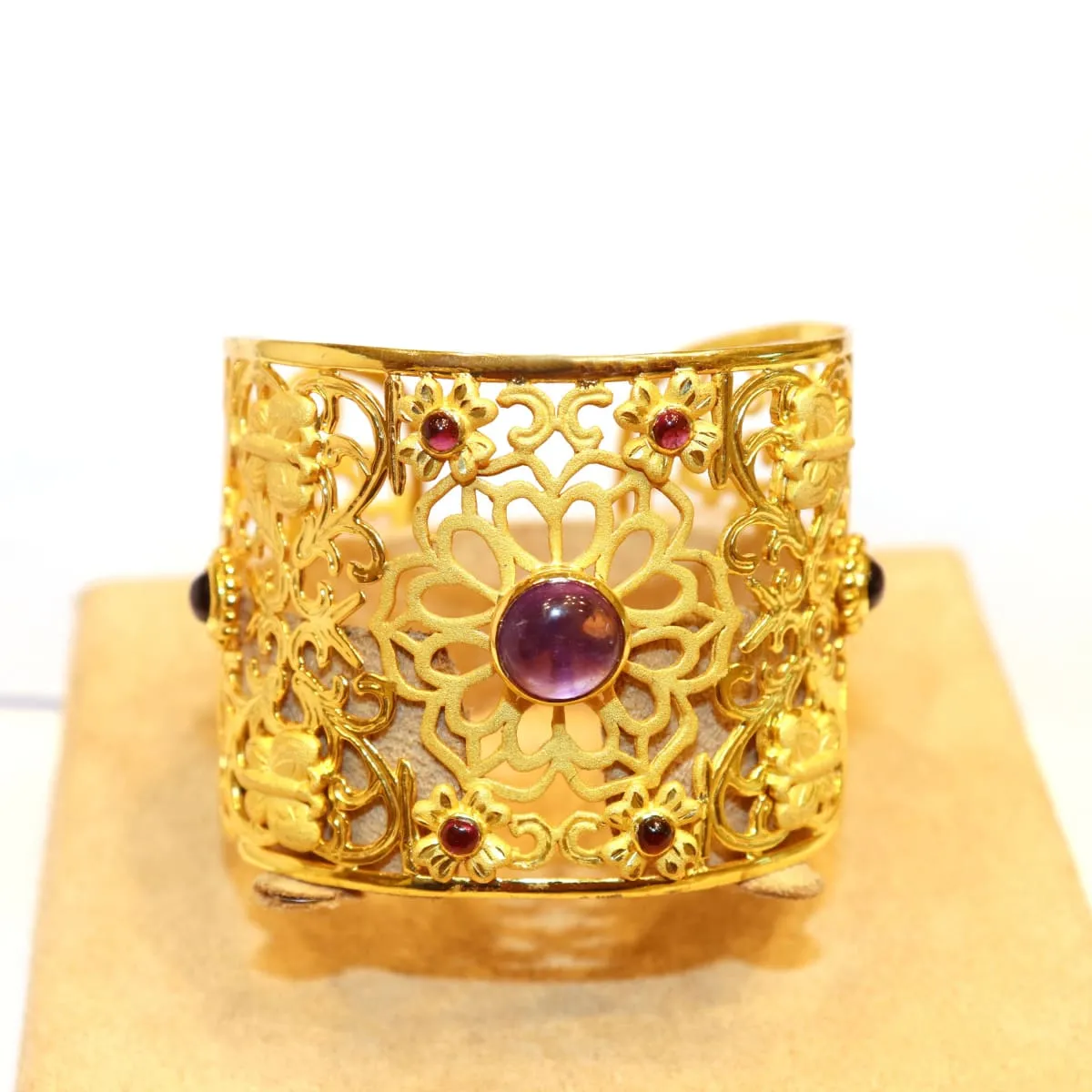 Hand crafted natural amethyst gold plated 925 sterling silver cuff bangle bracelet Jewelry, Christmas Gift, Indian Bangle, Wedding Jewellery
